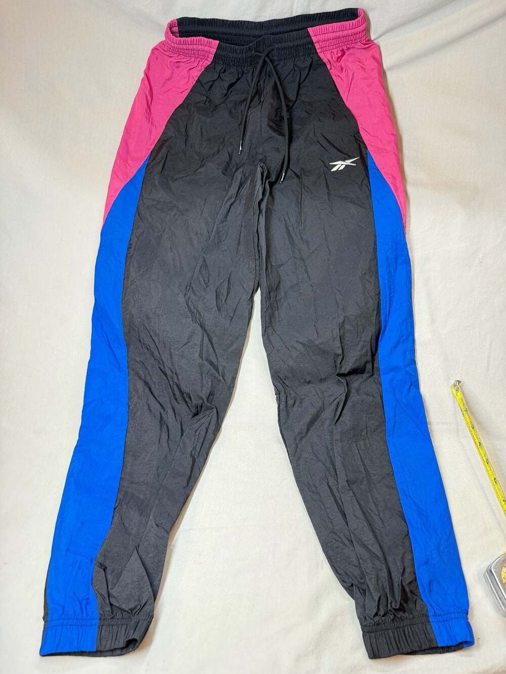 Reebok Women's Vector Woven Windbreaker Track Pants Black Pink Blue